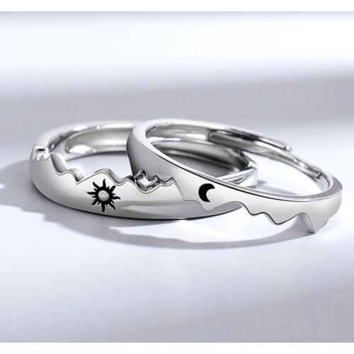 2pcs Couple Sun, Moon And Stars Open To Each Other Ring Gold-plated Simple Adjustable Love Couple Ring Womens Wedding Ring