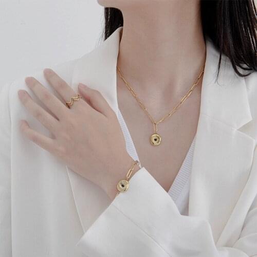 Vintage14K Gold Color Geometric Titanium Steel Pendant Necklace for Women Jewelry Gift Women Hip Hop Jewelry