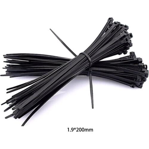 100pcs/bag 1.9*200mm Black White Width 2.5MM Nylon Cable Ties Wraps Self-Locking Strong Cable Strap International Standards