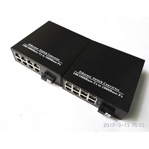 2 Pieces/Lot 10/100/1000Mbps Fiber Optic Ethernet Media Converter Gigabite Single Mode Single Fiber with 8 RJ45 UTP