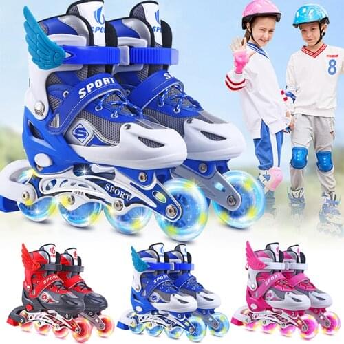 2021 Kids Roller Skates Dual Inline Roller Skate Safe Size Adjustable Inline Skates Aluminum Frame For Outdoor Sports Shoes