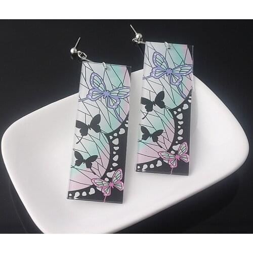 Japaness Anime Acrylic Demon Slayer Earrings Kimetsu no Yaiba lade of Ghost Earring Jewelry Cosplay Gift for Women Men Gift