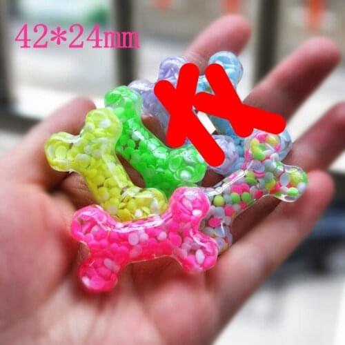For DIY Accessory 24pcs Mixed 42*24mm Very Cute Flat Back Resin Glitter Dogbone With Beads Inside