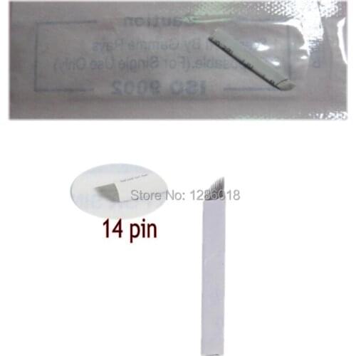 Free shipping 500pcs/lot 14 pins Tattoo Needles Bevel Microblading Needles for Permanet Make Up Eyebrow Manual Tattoo Pen