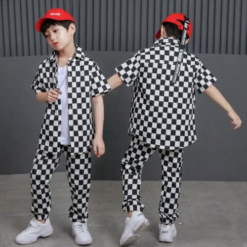 Kid Fashion Cool Lapel Short Sleeve Shirt Top Running Casual Pants for Girl Boy Jazz Dance Costume Ballroom Dancing Clothes Wear