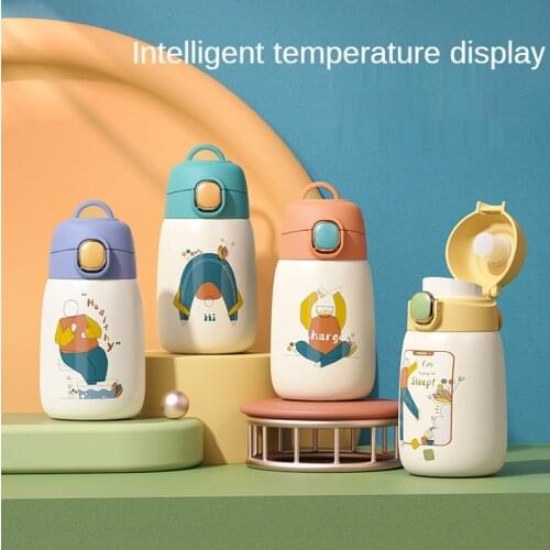 Smart Temperature Kids Thermos Mug with Straw Stainless Steel Vacuum Flasks Children Cute Thermal Water Bottle Tumbler Thermocup