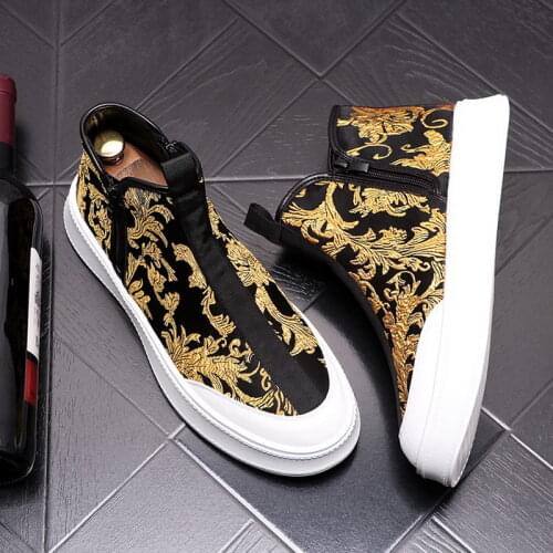 ERRFC Hot Selling Mens British Trendign Leisure Shoes Fashion Breathable Zip Flat Platform Embroidered Casual High Top Street