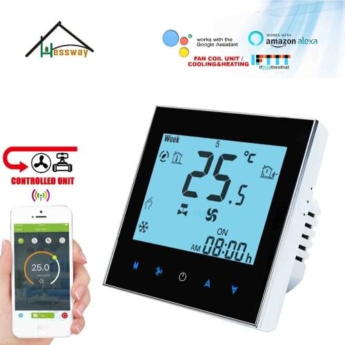 HESSWAY 2 pipes 4pipes cooling/heating touch screen digital FCU thermostat WIFI APP for TUYA Voice chip