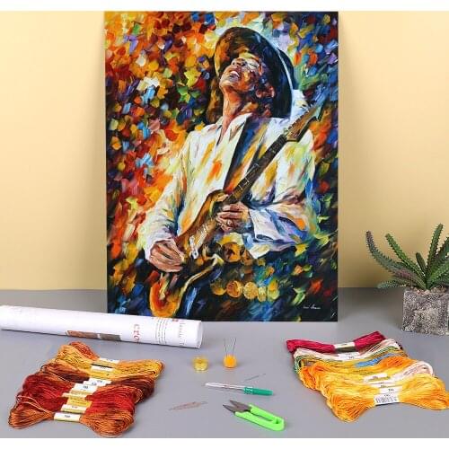 Stevie Ray Vaughan Printed Canvas 11CT Cross Stitch Embroidery Complete Kit DMC Threads Handiwork Craft Handmade Gift