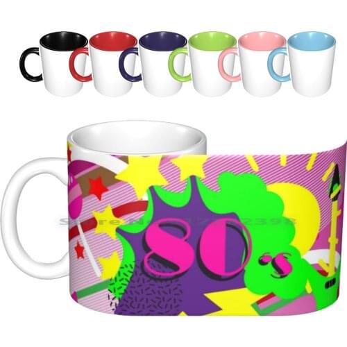 80s Ceramic Mugs Coffee Cups Milk Tea Mug Sport Game Cat Color Rainbow Fashion 80s Retro Vintage Creative Trending Vintage