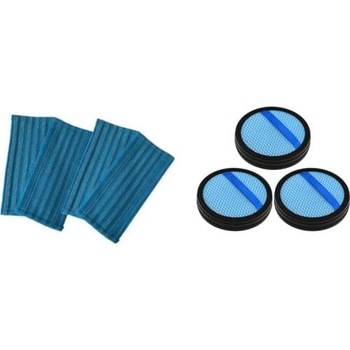 3Pcs for Motor Pre-Filter Washable HEPA Filter with 4-Pack Mop Cloths for Vacuum Cleaner Cloths