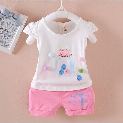 Girls clothing set 2017 summer cotton wishing bottle two-piece children suit set 1-4 years kids vest girls shorts clothing set
