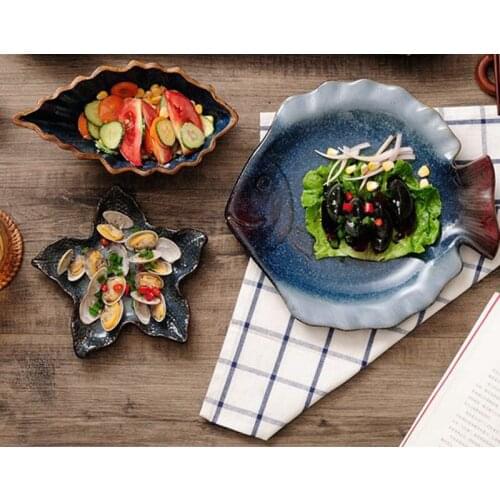 Creative Irregular Fish Shape Ceramic Plate Fruit Dessert Sushi Dishes Starfish Snack Storage Pan Dinner Tray Kitchen Tableware