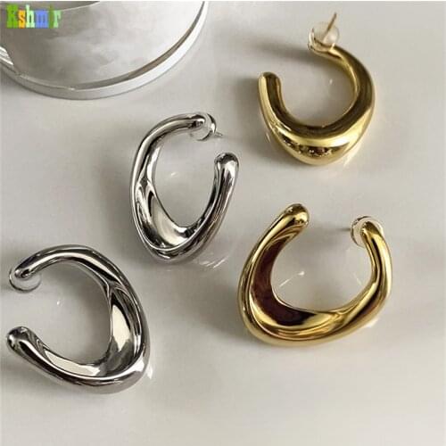 Kshmir Retro metal curved earrings with gold stud earrings fashion women smooth earring earrings female trend 2021