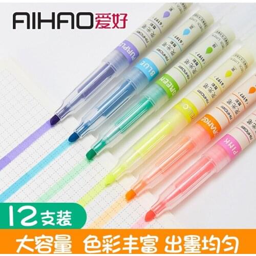 6 Colors Highlighter Oblique Marker Pen Waterborne Zebra Mildliner Art Supplies for School Student Office DIY Scribble Drawing
