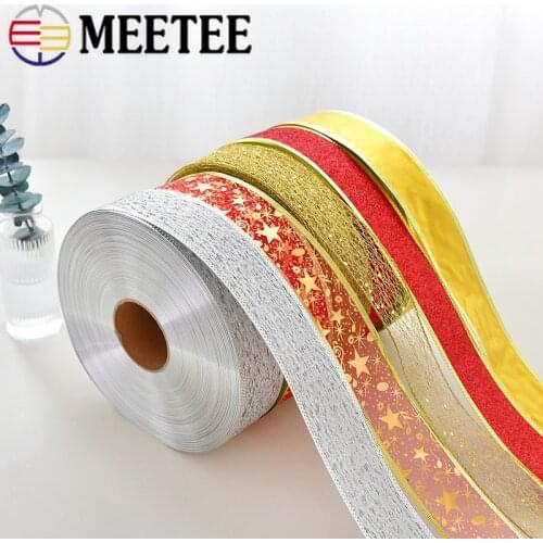 Meetee 10/20M 5cm Organza Christmas Ribbon for Wedding Decoration Red Grid Ribbons Tape DIY Caft Tree Ornament Webbings Trims