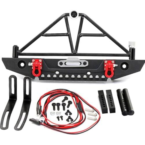 Metal Rear Bumper with LED Light Spare Tire Carrier for 1/10 RC Crawler Car Axial SCX10 Traxxas TRX4 Upgrade Parts