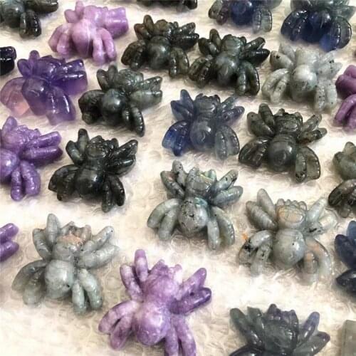 Flashing Pretty Natural Labradorite Crystal spider Hand Made Carved Crystal Fashion Carved Animal Figurine Gifts