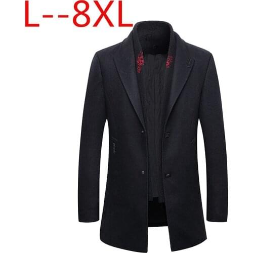 8XL 6XL 5X mens autumn and winter wool jacket removable quilted lining button wool blends pea coat thick padded jacket coat men