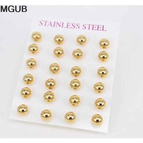 Stainless steel Metal beads studs earrings 12 pairs/set Diameter 3mm-8mm selection female earrings do not fade LH238