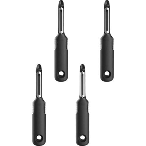 Stainless Steel Non-Slip Kitchen Nonstick Fruit and Vegetable Swivel Peeler Accessory, Black (4 Pack)