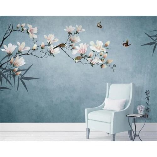 Custom wallpaper hand-painted magnolia flower bird TV background mural home decoration living room bedroom photo 3d wallpaper