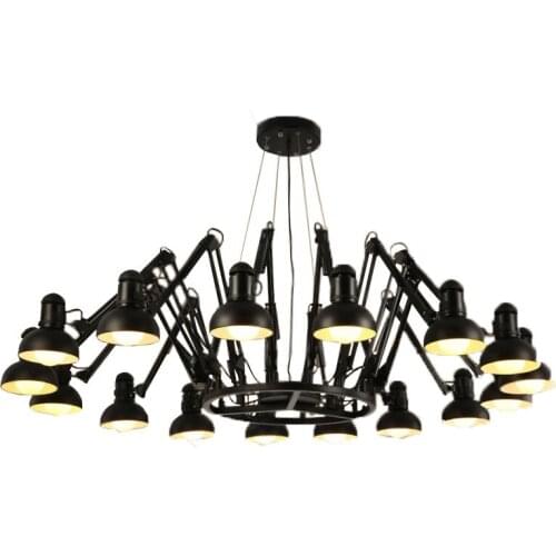 Wongshi Vintage Nordic Black White Spider Multiple Adjustable Pendant Lamp 6/9/12/16Heads Retro Pendant Lights With LED Bulbs