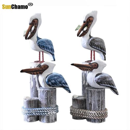 Woodcarving Bird Classic Creative Home Furnishing Ornaments Seabird Stump Decoration Housing Study Desktop Decora 2021 New