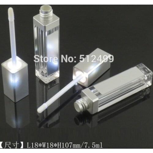 10/30/50pcs 7.5ml Empty Makeup DIY Lip gloss bottle Black/silver Square Lip Gloss Tube with LED Light mirror Labial glair bottle