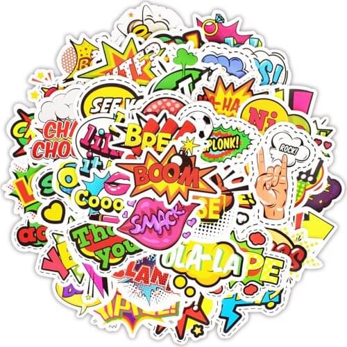 PVC Stickers 50pcs No Repeated Pop Art Style Waterproof No Degumming Paste Repeatedly For Moto Car Suitcase Laptop Refrigerator