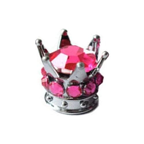 4 Set Silver Crown Dark Pink Diamond Stone Car Tire Tyre Valve Dust Cap Covers Compatible With All Types Wheels Tires Parts