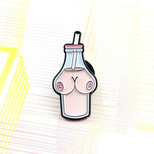Sexy Beauty Enamel Pin Cartoon Bottle Brooch Denim Jeans shirt bag Cartoon Pink Drink Jewelry Gift for Friends Muisc Lover