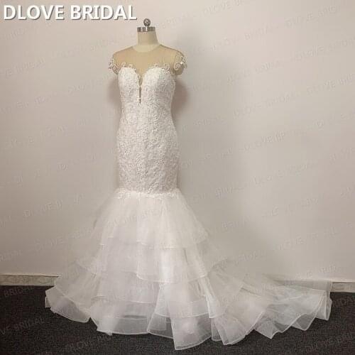 Sexy Mermaid Lace Wedding Dress High Quality Lace Ruffles Skirt Bridal Gown Vestido De Noiva