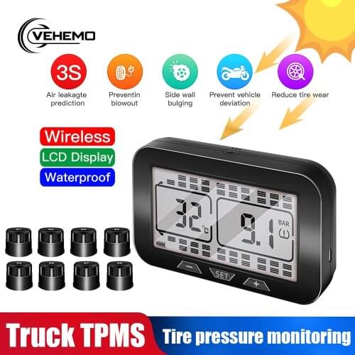 Vehemo Tire Pressure Monitoring System 12bar 6/8PCS Sensor Tire Pressure Monitoring Truck Vehicles High Temperature Alarm TPMS