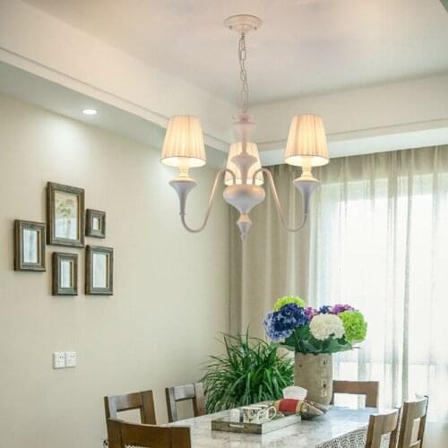 Nordic Modern Living Room Chandelier Mediterranean Bedroom Study White Fabric Pendant Lights Led Lighting