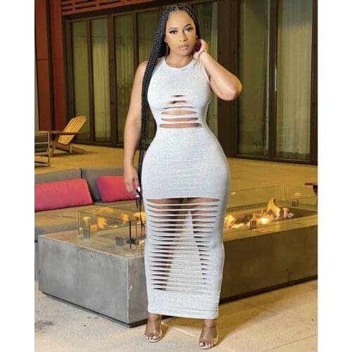 Sexy Dress Solid Summer Clothing Hole Burnt Sleeveless Maxi Dresses for Women Party Club Birthday Y2k Clothes Wholesale Items