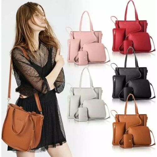 4Pcs/Set Handbag Trend Women Shoulder Bags Large Capacity Casual Tote PU Leather Ladies Crossbody Bag Girls Wallets Female Bag