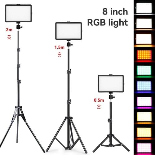 8inch RGB LED Video Light Panel 2500-6000K USB Colorful Photography Lighting With Tripod Stand For Photo Studio Video Fill Lamp