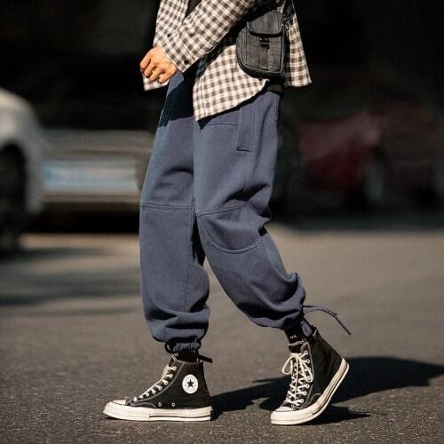 Loose fitting pants mens straight legs wide legs can tie foot draw rope casual pants mens Cargo pants