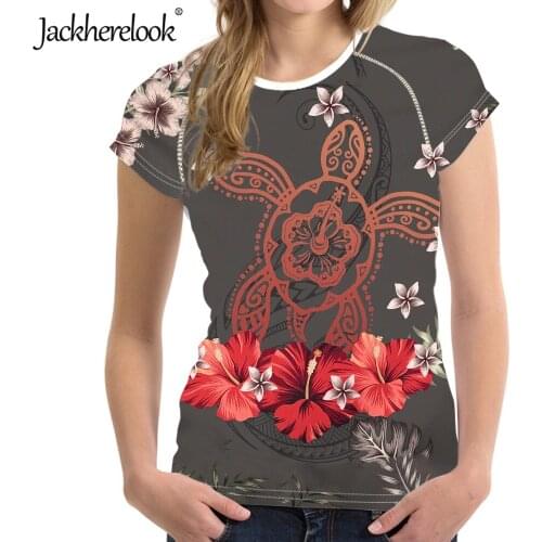 Jackherelook Loose Woman Tshirts Hawaiian Turtle Hibiscus Plumeria Brand Design 2020 Tops Tee for Girls Short Sleeve Clothing