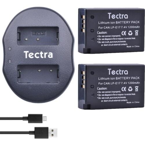Tectra 2Pcs LP-E17 + USB Dual Charger for Canon LP E17 EOS 200D 750D 760D 800D 8000D M3 M5 Rebel T6i T6s KISS X8i Camera Battery
