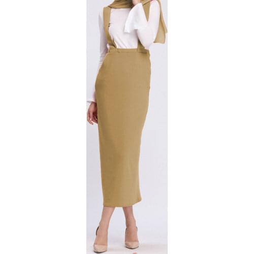 Two Shoulder Strap Skirts Women Casual High Waist Blue Long Maxi Pleated Skirt Summer Islamic Clothing Muslim Suspender Skirt