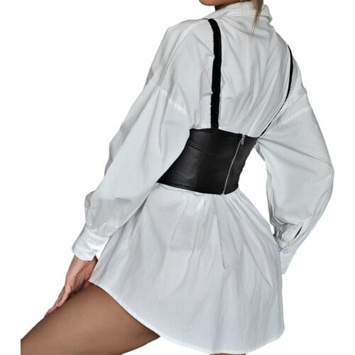 Womans Sexy Solid Color PU Leather Sling Camisole, All-match Black Slim Elastic Short Waistcoat, Daily Life