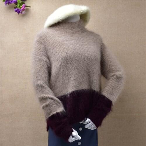 Holiday affordable sweater womens single color mixed long sleeve round neck rabbit hair sweater commute