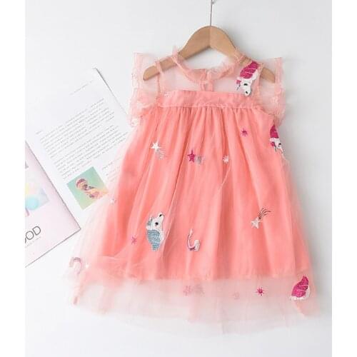 3-7T Girl Dress 2020 New Summer Girls Princess Dress Kid Fancy Party Dresses Sweet Cartoon Costume Children Lovely Mesh Vestidos