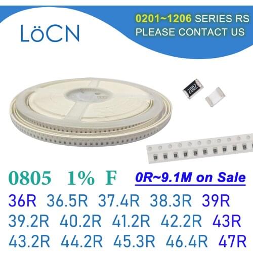 0805 1% 5000PCS SMD Resistor F 36R 36.5R 37.4R 38.3R 39R 39.2R 40.2R 41.2R 42.2R 43R 43.2R 44.2R 45.3R 46.4R 47R 2012 OHM
