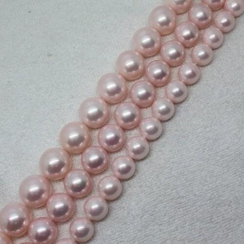10,12,14mm Pink Shell mother Pearl Round For Necklace DIY Spacer Loose Beads Strand 15