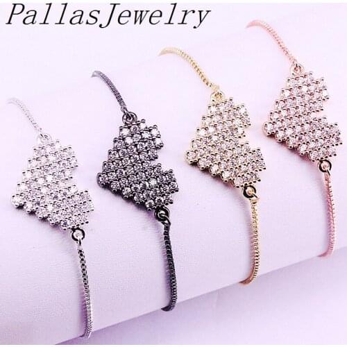 10Pcs Micro Clear Cubic Zirconia CZ Paved Heart Shape Bracelet Adjustable Chain Bracelets Charm For Women Jewelry