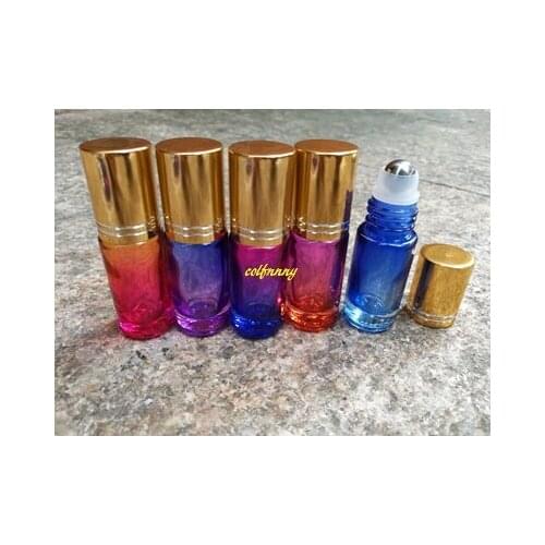 1000pcs/lot Gold cap 5ML Gradient Glass Roll on Bottle Empty Thick Essential Oil Perfume Fragrance bottles Container
