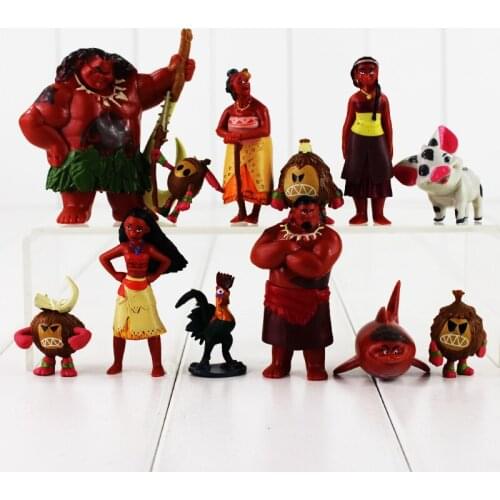 12pcs/Lot Princess Moana Figure Toy Maui Gramma Tala Tui Tamatoa Heihei Cock Rooster Pua Pig Animal Model Doll for Kids
